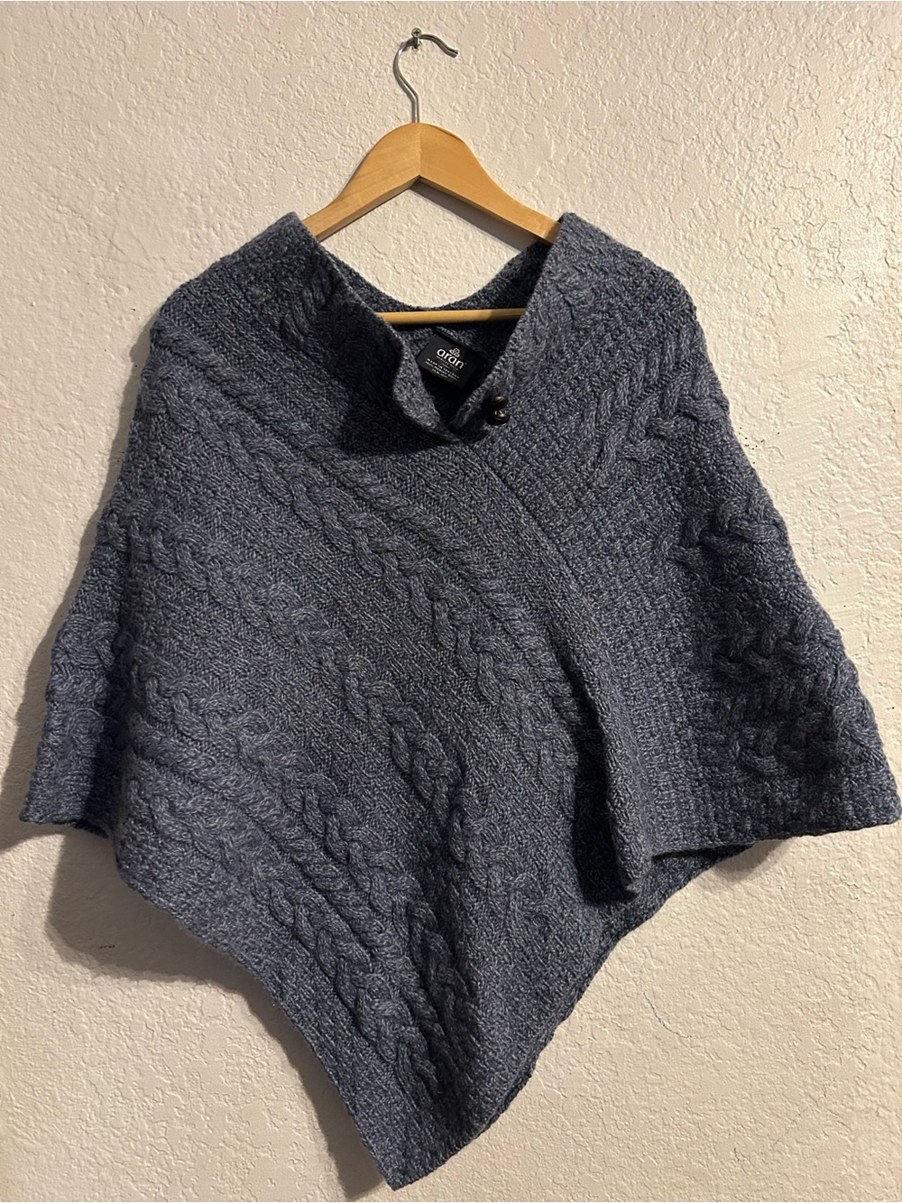 Cable-Knit Poncho Shrug in Charcoal Gray Blue